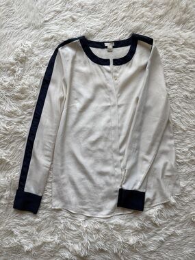 J. Crew Off-White Blouse with Navy Trim